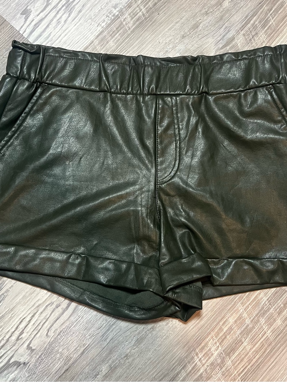 Rewash Faux Leather High-Waist Shorts - Dark Green